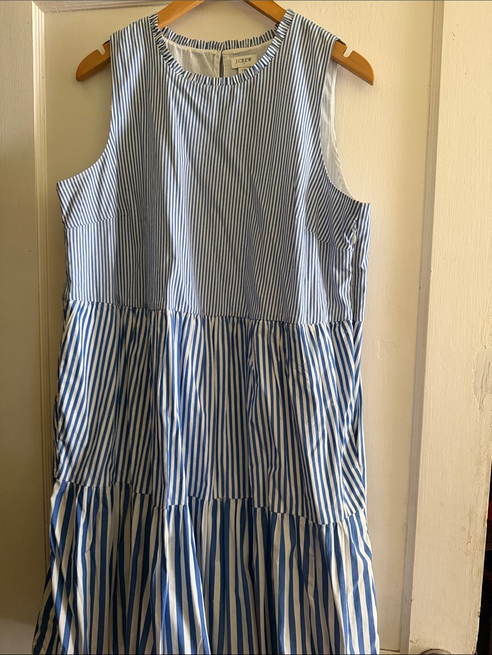 J. Crew Factory Blue & White Vertical Striped Tiered Sleeveless Dress
